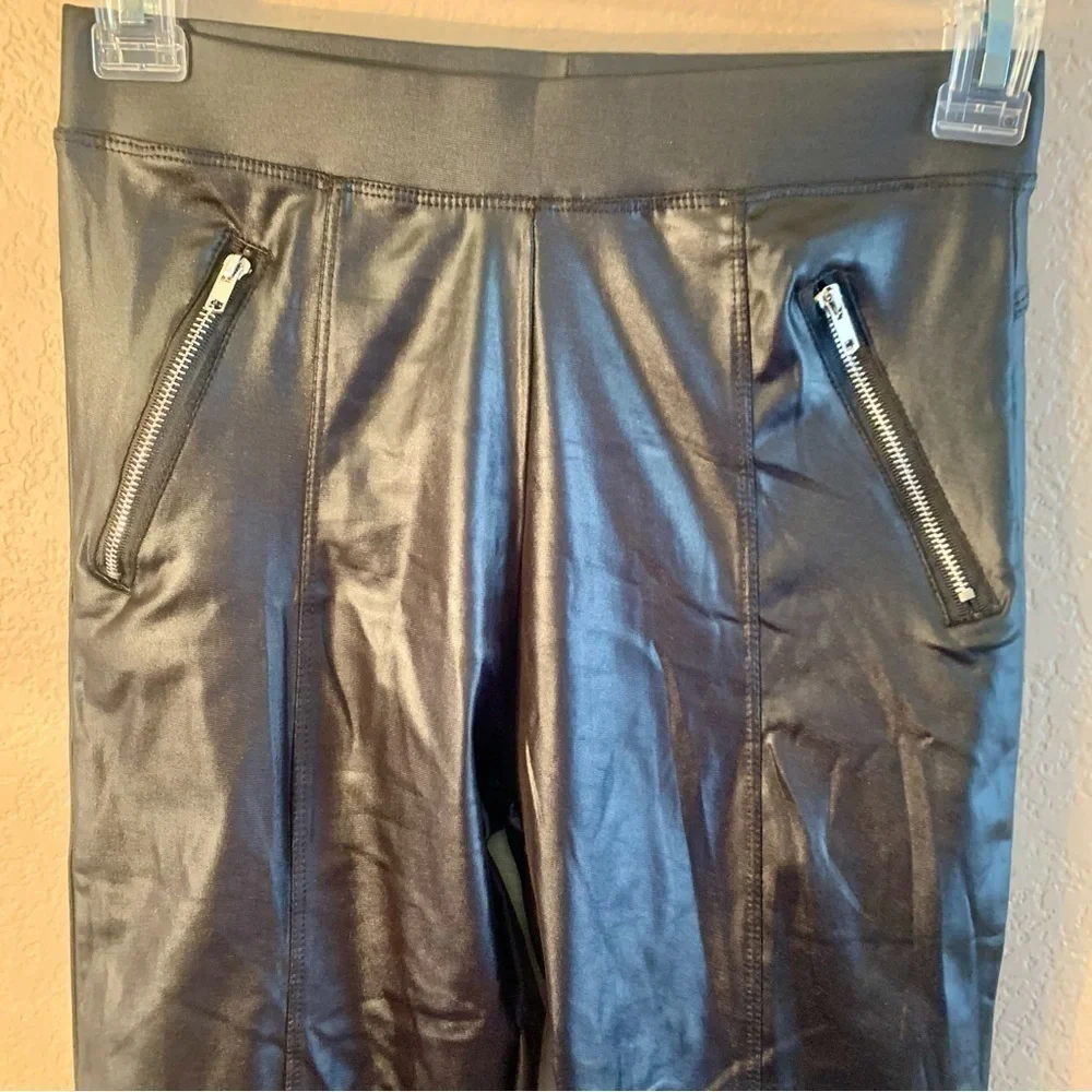 NWT Wila Leggings OSFM Vegan Leather Black Elastic Waist Zippered Pocket NEW - Picture 4 of 12
